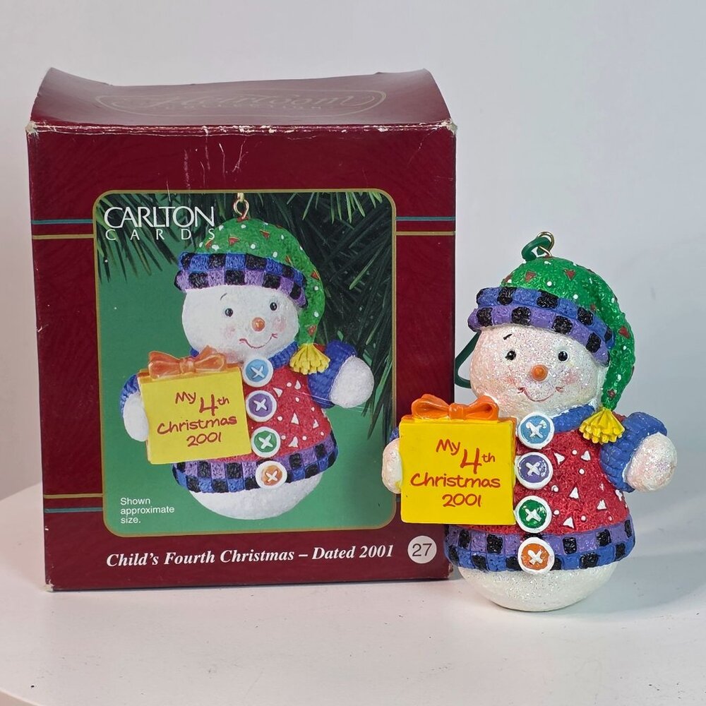 Carlton Cards Heirloom Childs 4th Christmas Snowman Ornament 2001